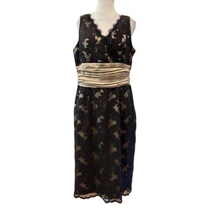 Joseph Ribkoff Black Lace Gold Cummerbund Wedding Guest Dress 12
